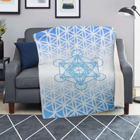 Blue Metatron and Flower of Life  - Premium Throw Blanket - By Jester Featherman